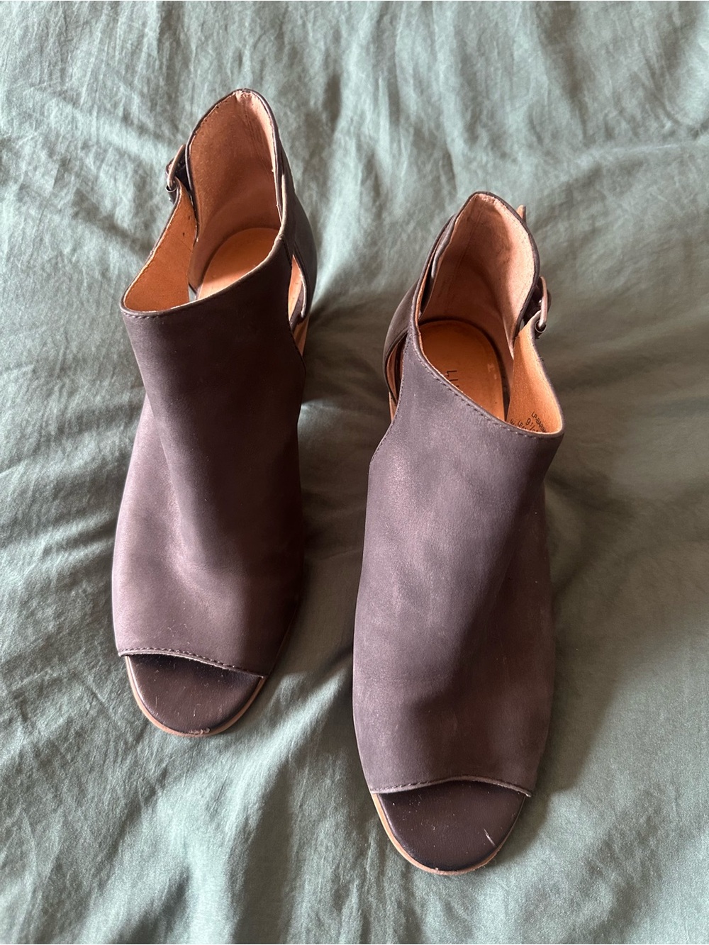 Lucky Brand Black & Brown Open-Toe Stacked Heel Booties - Picture 3 of 6